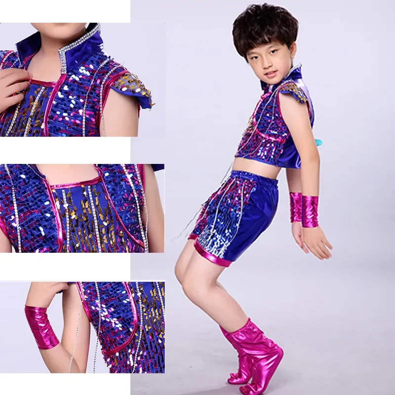 Traje de dança jazz infantil, saia de palco, roupa de lantejoulas, dança hip hop, roupa de jazz infantil, menino ou menina, novo estilo