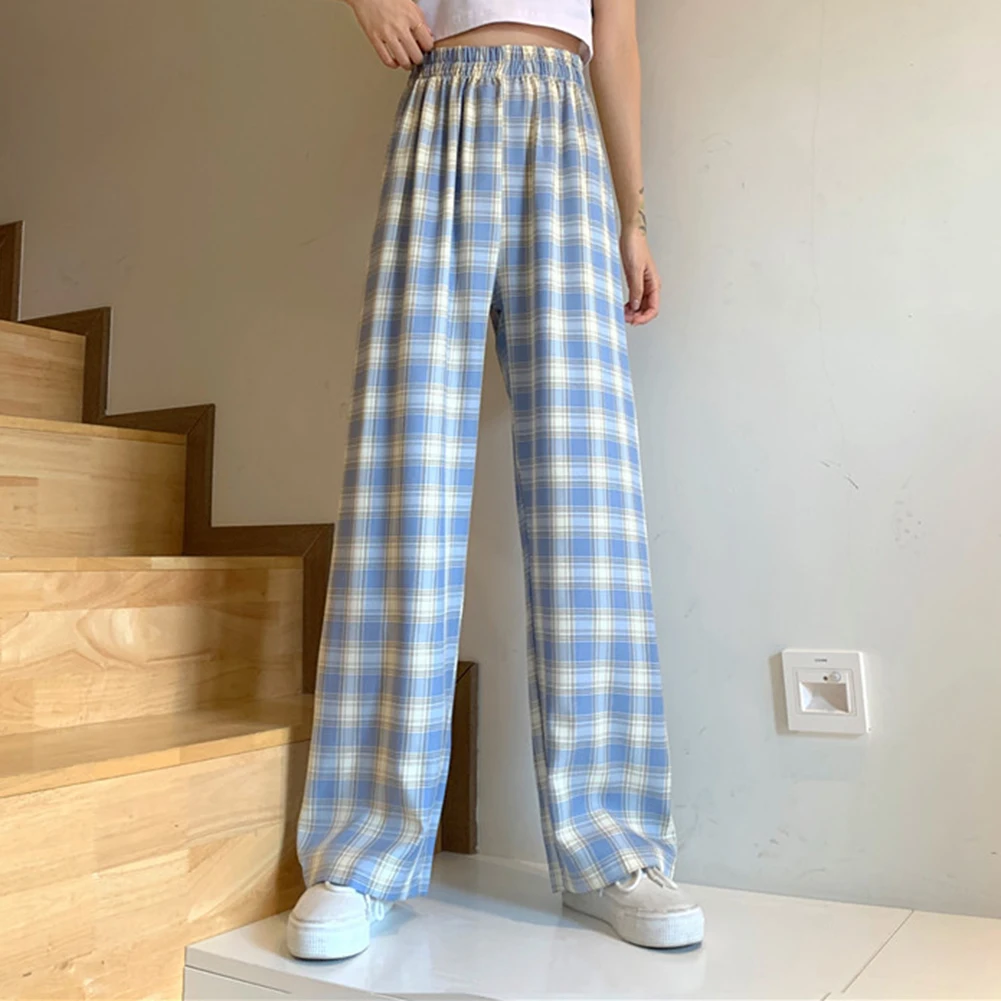 Harajuku Plaid Pants Oversize New Women Casual Loose Wide Leg Trousers Retro Teen Straight Trousers Hiphop Streetwear