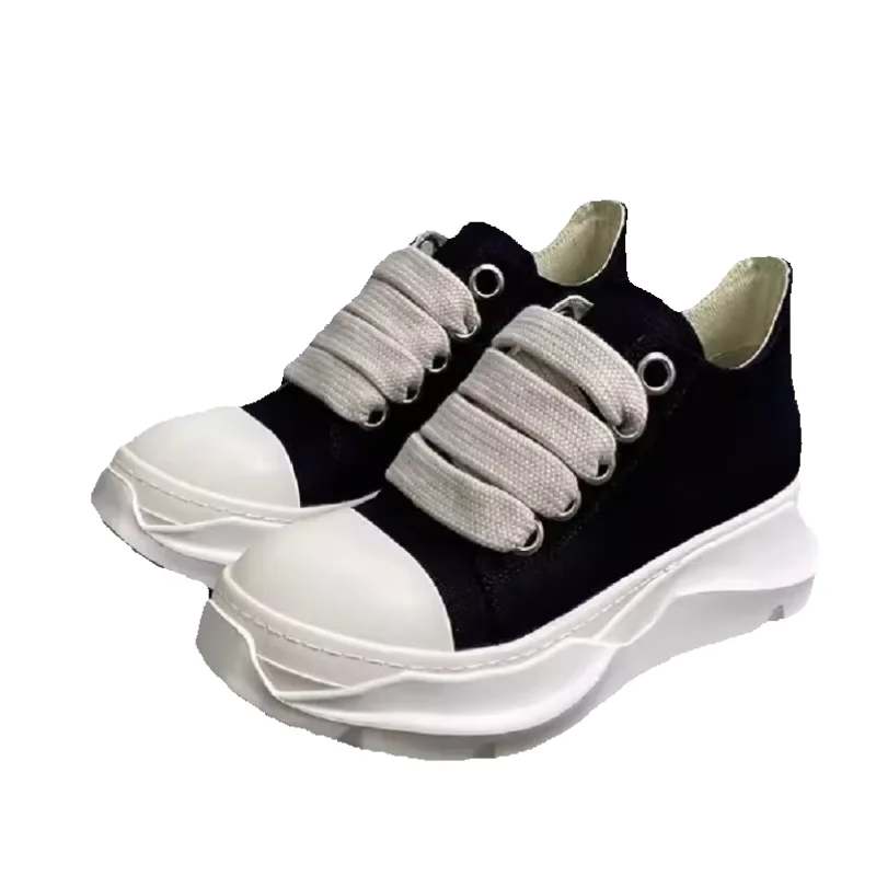 Zapatillas de deporte para hombre con aumento de altura de 7 cm – Botas bajas de lona de doble suela, zapatillas planas de moda con cordones enormes