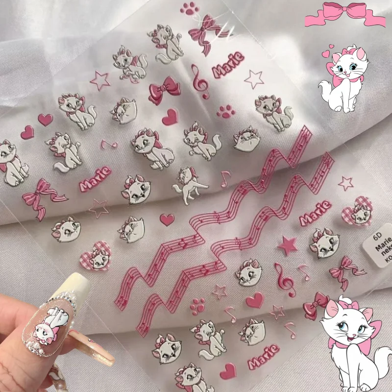 

Disney Marie anime peripherals creative cartoon embossed cute girl's heart nail art handbook decorated with high-value stickers