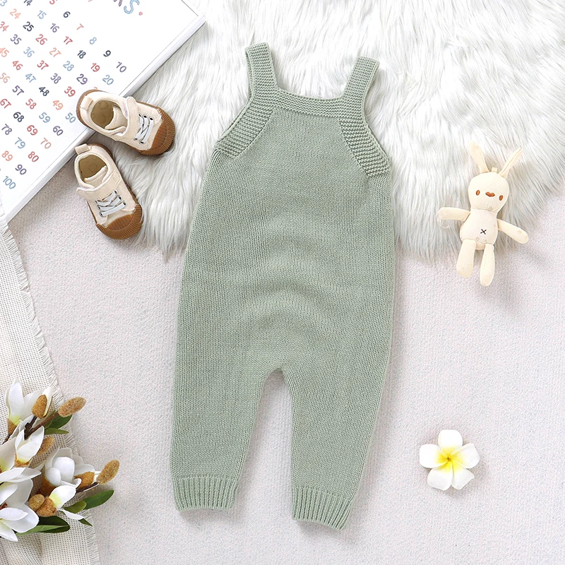 Newborn Baby Romper Knitted Infant Boy Jumpsuit Sleeveless Autumn Toddler Kid Sling Clothing Fashion Solid Pocket 0-18M Overalls