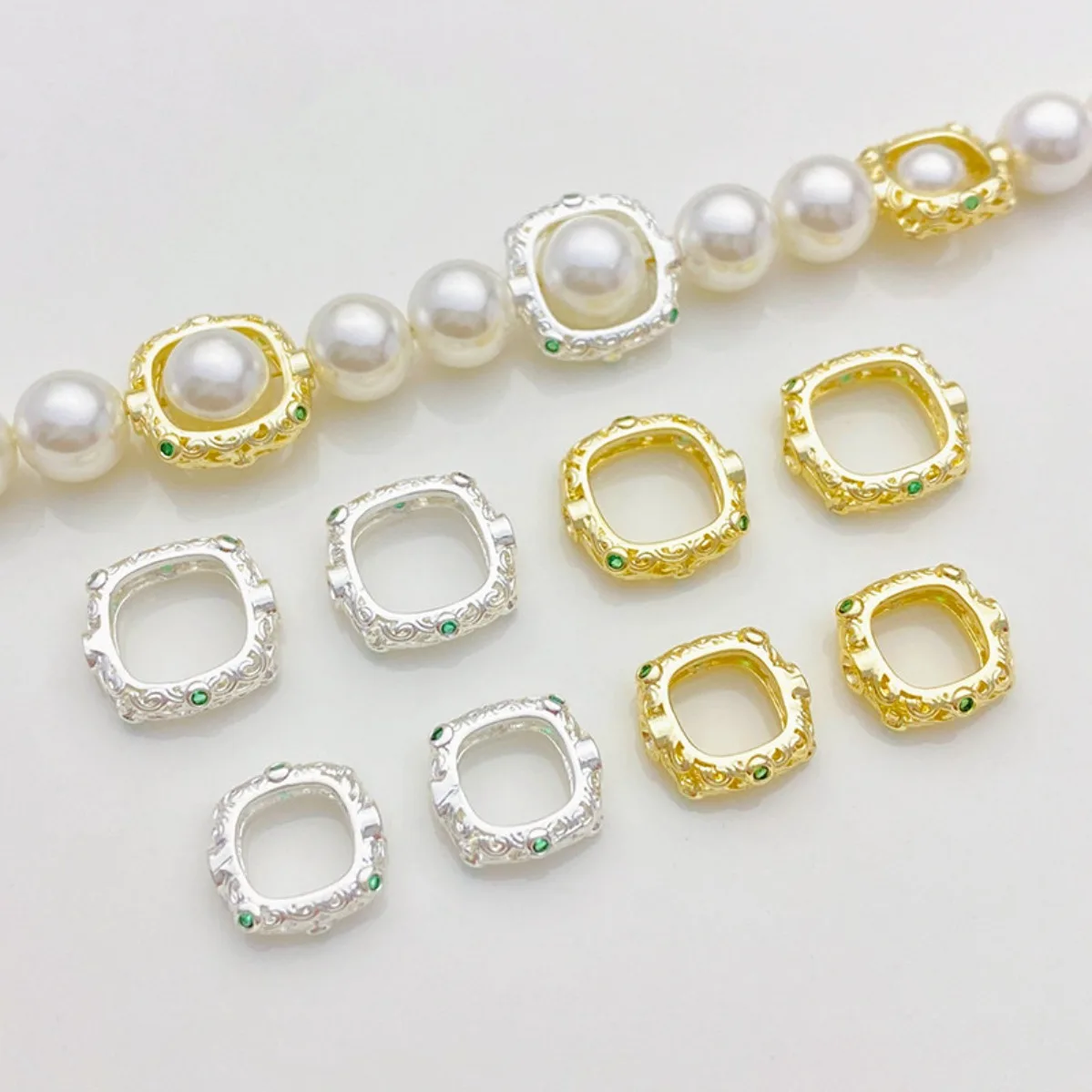14K Gold Plated Color Retention Green Zircon Square Bezel Bead Frame DIY Bracelet Necklace Jewelry Making Supplies
