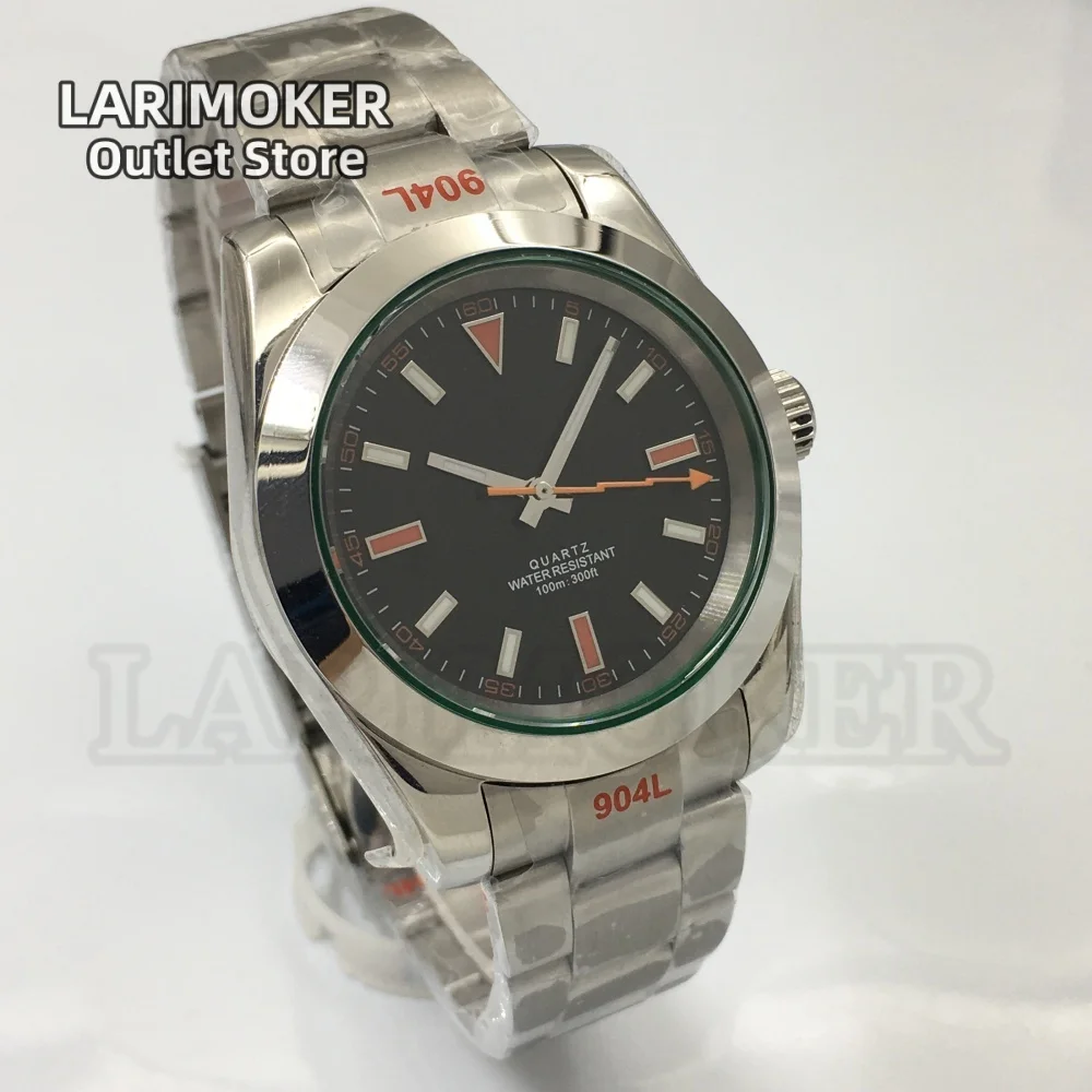 LARIMOKER Ronda515-12h ผู้ชายควอตซ์นาฬิกา 36 มม./39 มม.สีเขียว Sapphire Glass สีดําสีขาว dial Lightning มือสร้อยข้อมือเหล็ก