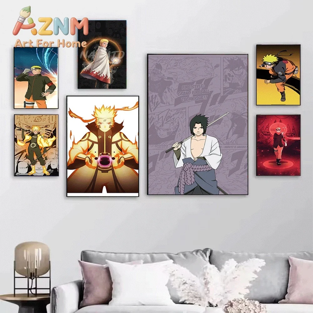 Anime Naruto Canvas Wall Art Naruto Uzumaki Yellow Background Dynamic Pose Poster Unframed Canvas Painting Bedroom Living Room