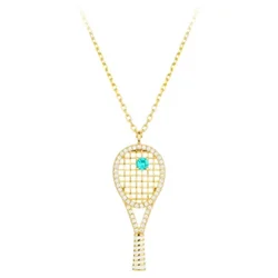 Bellux Pendant 925 Silver Synthetic Zircon Gold Hollow Tennis Racket Cute Design Necklace