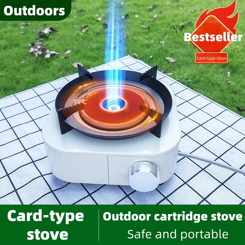 Estufa de gas portátil para exteriores, llama intensa infrarroja de ahorro de energía, estufa tipo cartucho desmontable a prueba de viento, olla caliente para acampar