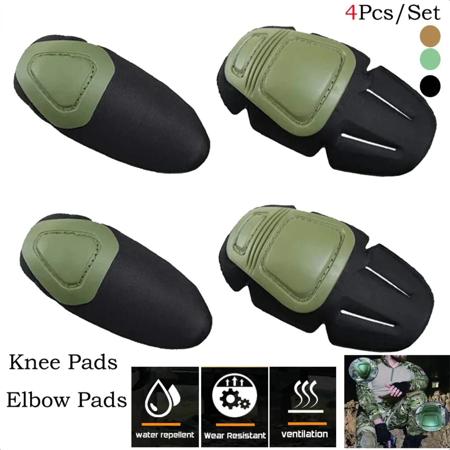 4Pcs/Set Military Tactical Knee Pads Elbow Pads Set Airsoft Knee Elbow Protective Pads Combat Paintball Sports Safety Guard Gear