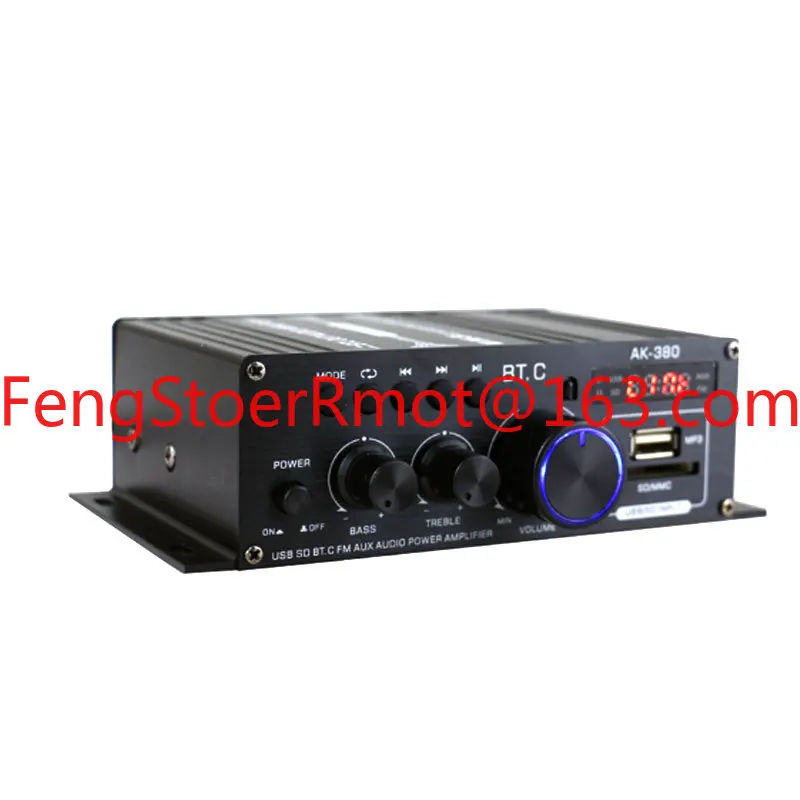 AK380 12V Power Amplifier Audio Karaoke Home Theater Amplifier 2 Channel Bluetooth-compatible Class D Amplifier USB/SD AUX Input