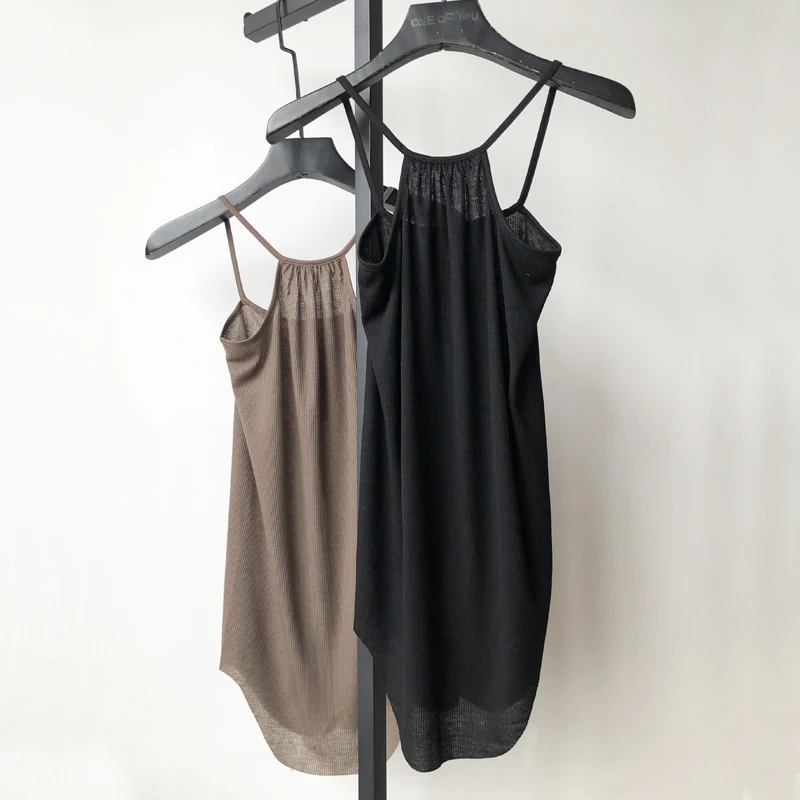 

k Ribbed Strap Vest RO Sle Ladies Slim Fit Frayed Svel Top Street Sle Bal Pure Color Summer 2024