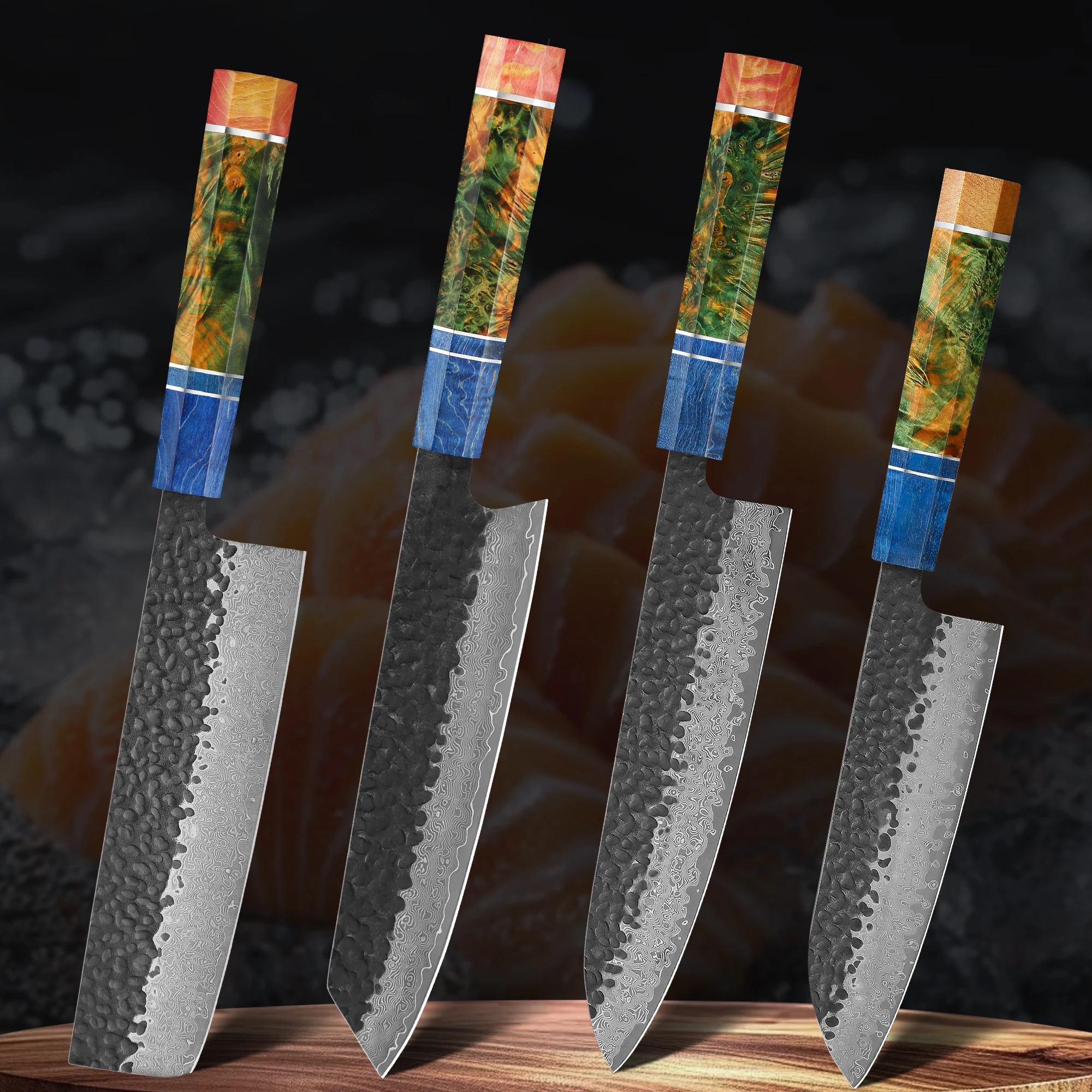 1-4 PCS Damascus Knife Set 67 Layers Handmade Forged Chef Kiritsuke Nakiri Knives Stable Wood Handle Japan Kitchen Knife