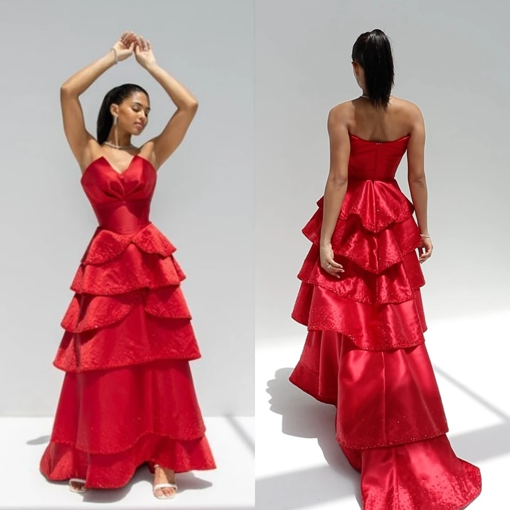 

Sparkle Exquisite High Quality Satin Draped Tiered Sequined Birthday A-line Strapless Bespoke Occasion Gown Long Dresses