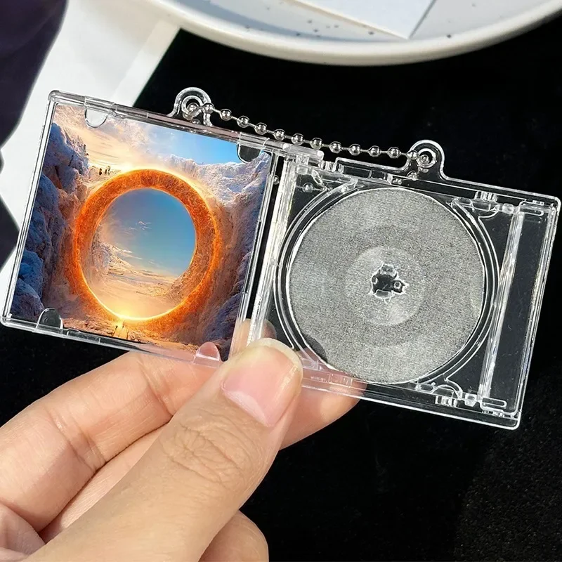 Mini Blank CD Box Keychain Women Men Creative Portable DIY Bag Pendants Transparent Plastic Backpack Decor Fashion Jewelry Gifts