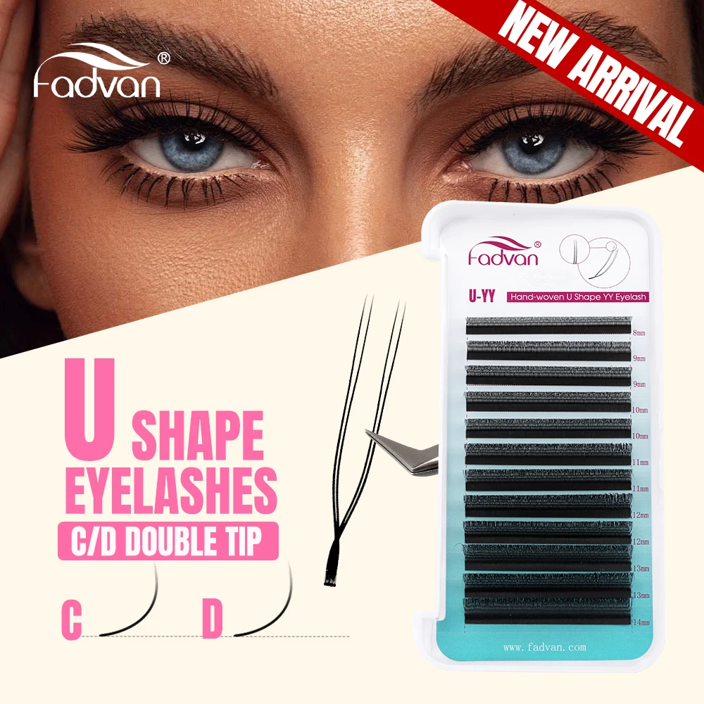 

Fadvan New U Shape YY Lash Extensions C/D 8-14MM Double Tips YY Lash Black/Brown Premade Fan W Volume False Eyelashes Makeup