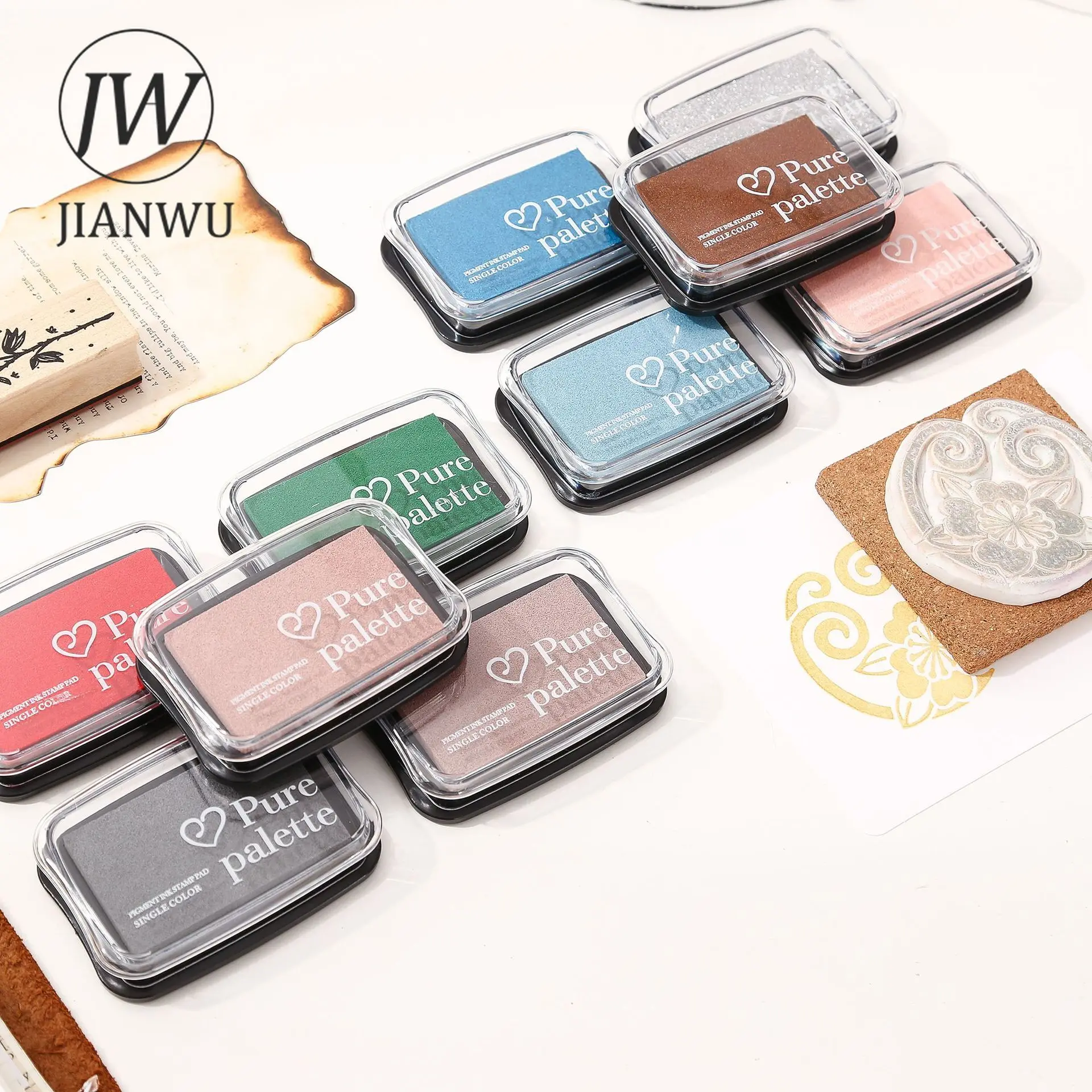 JIANWU 20 สีหมึกขนาดใหญ่ Pad น้ํามัน Planner ซิลิโคนแสตมป์วัสดุเว้าเอวสีหมึก Pad Creative DIY วารสารเครื่องเขียน