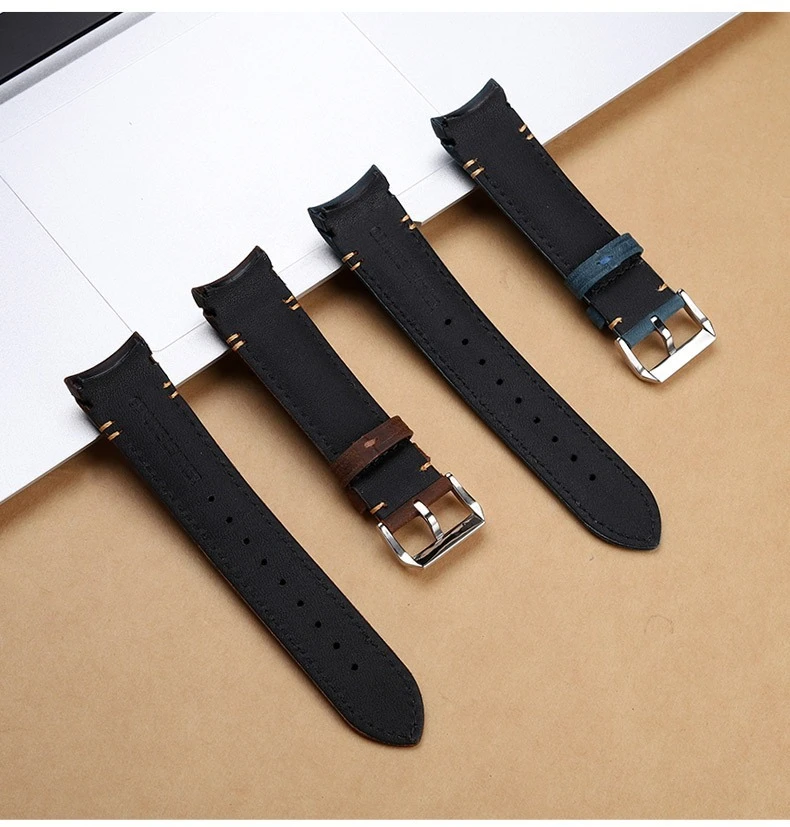 20 22mm Curved End Retro Matte Strap for Rolex Black Green Water Ghost Yacht Omega Seamaster 300 600 AT150 Leather Watch Band