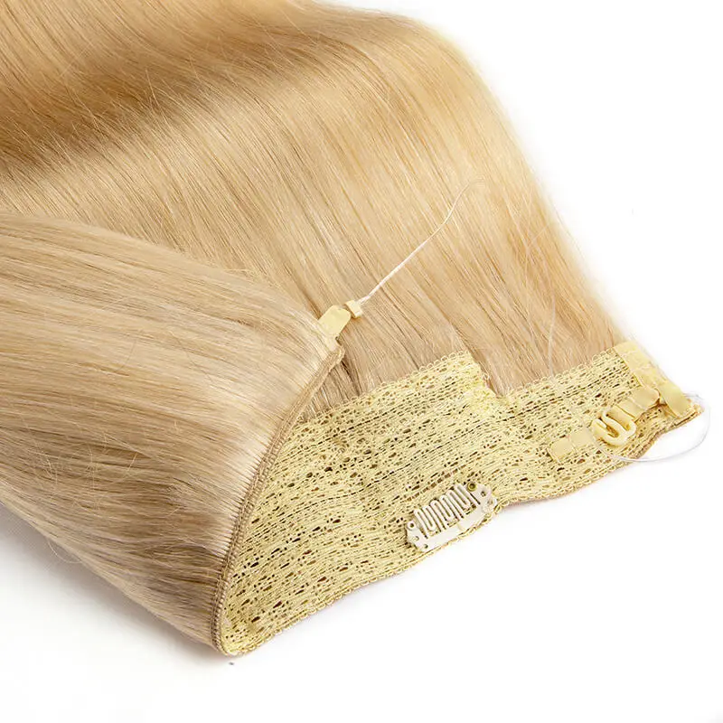 Human Hair Extensions Clip In Hair Long Straight Fish Line With Clip One Piece Halo Hair Extensions Remy Human Hair Blonde Color - view 5
