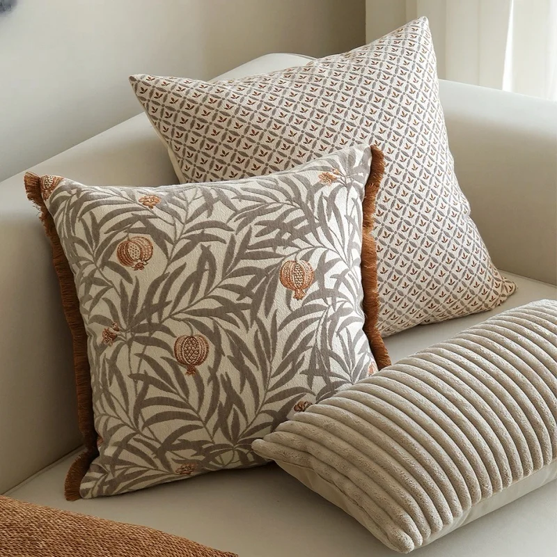 Caramel Color Pillows Retro Flora Cushion Case Modern Stripe Decorative Pillow Cover For Sofa Chair Home Decorations