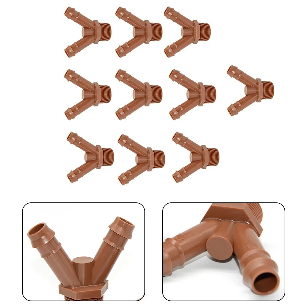 Drip Tubing Joints Tee Connectors For Raised Garden Beds 3/4\' Male Thread Brown Garden Drip Irrigation System Plastic