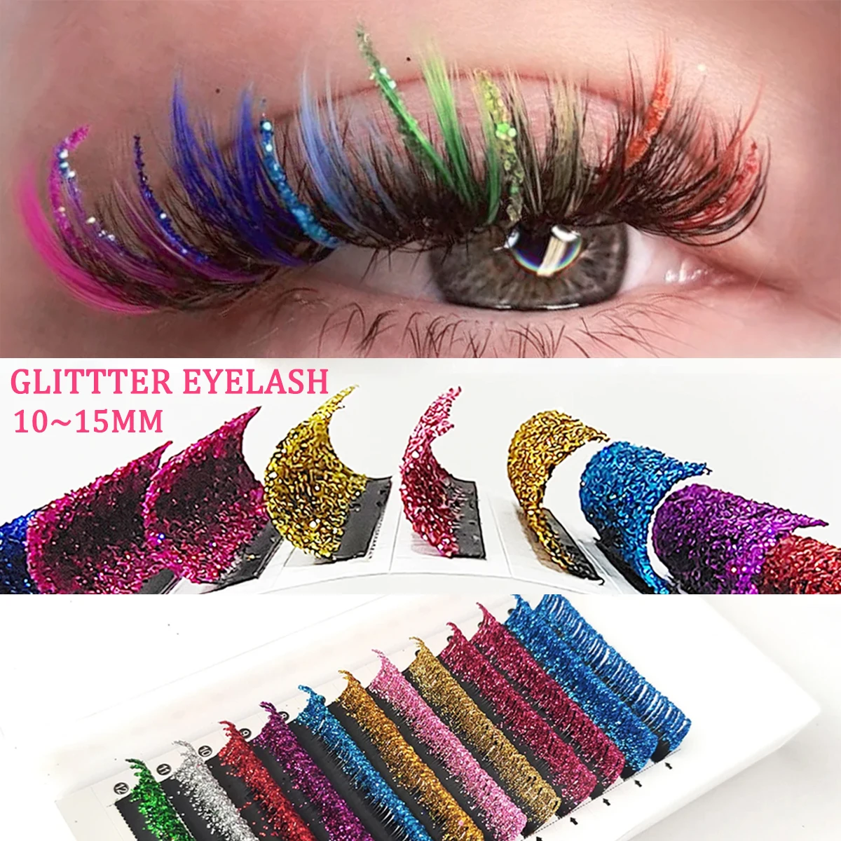 

Domi Mix Colors Glitter Eyelash Extensions Shiny Colorful False Lashes Russian Volume Individual Lashes For Beauty Party Makeup