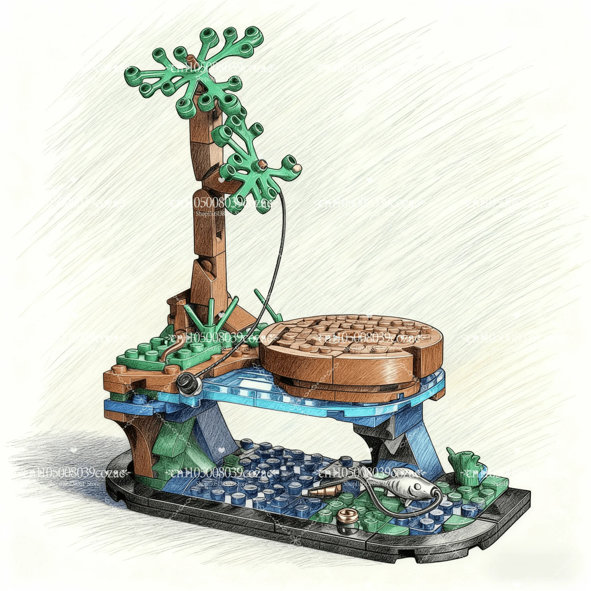 

New MOC 181pcs Fishing Table Model Building Blocks Ornament for Children Boys and Girls Festival Gift