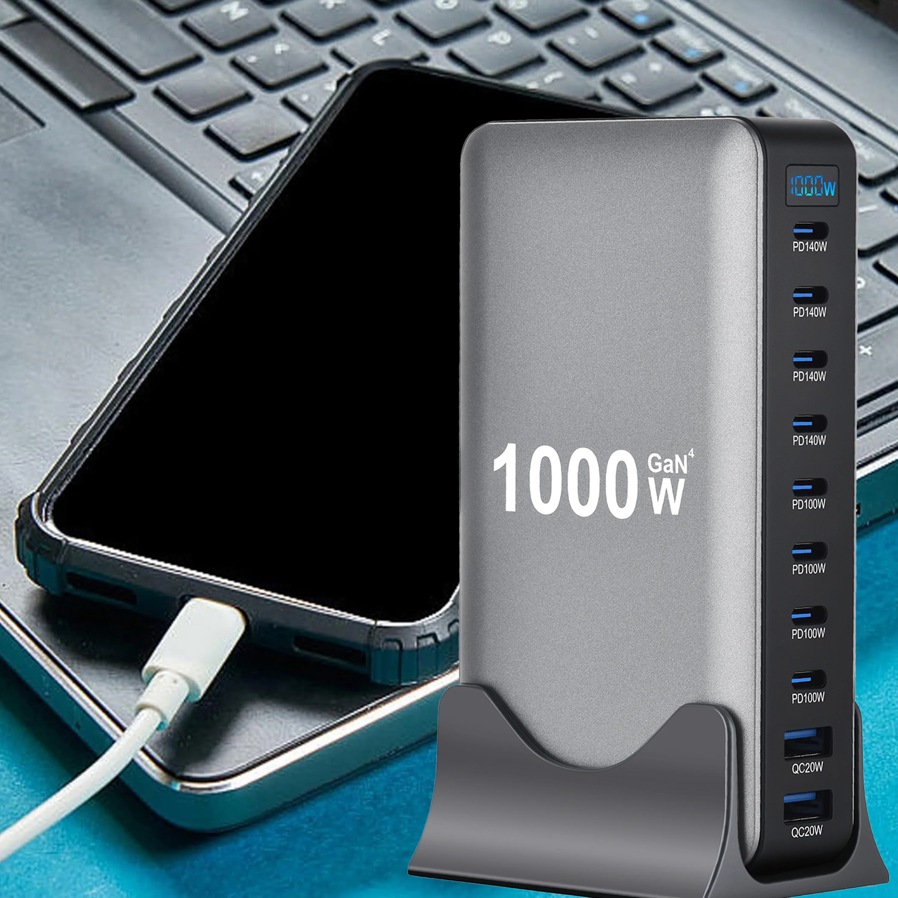

New 1000W GaN USB Type C Charger PD3.1 PPS 10-Port Desktop Fast Charging Station Adapter for Tablets & Mobile Dropshipping