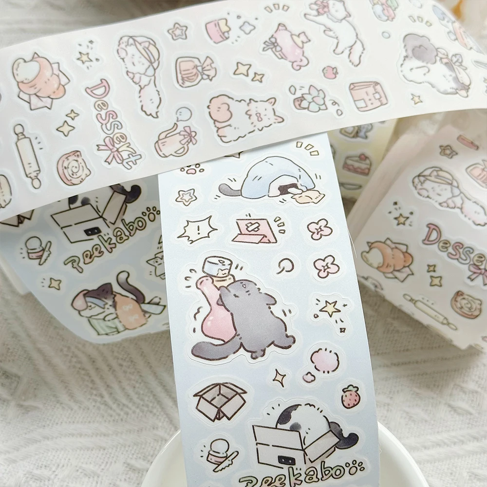 Papel, 4 estilos, fita de corte de filme flash, adesivos de desenhos animados de gato fofo, decoração de colagem diy, fita adesiva de ilustração