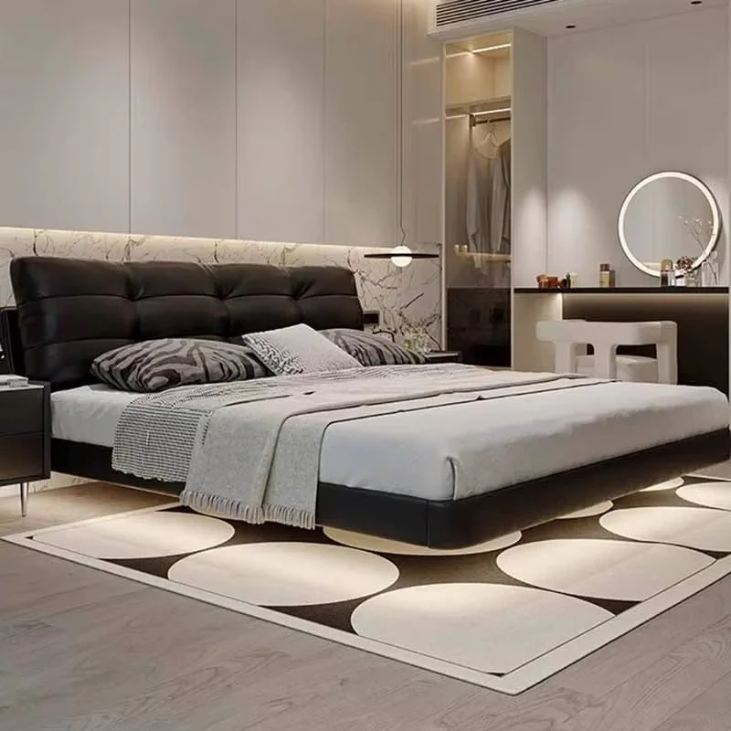 Black European Double Bed Nordic Headrest Loft Sleeping Modern Double Bed Home Full Size Letto Matrimoniale Furniture Bedroom