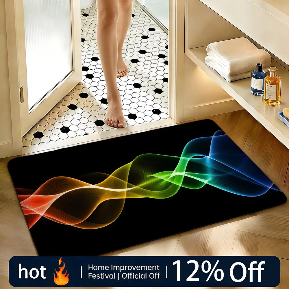Soft Absorbent Non-Slip Rug Effect Smoke Waves Rays Light Floor Mat Home Decor Doormat Bedroom Floor Mat Shower Carpet