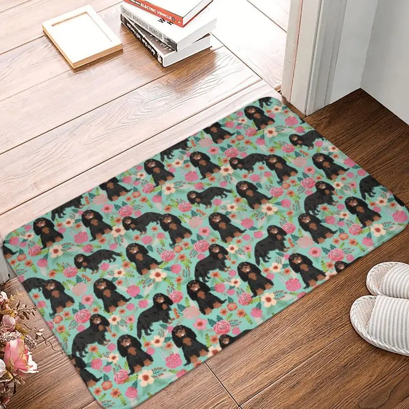 Custom Cavalier King Charles Spaniel Dog Floral Pattern Doormat Non-Slip Entrance Floor Door Mats Living Room Rug Carpet Footpad