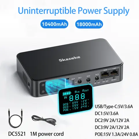 18000mah 10400mAh Mini UPS Uninterruptible Power Supply Backup Battery 5V 9V 12V 15V 24V Fiber Optic Backup for Router Camera