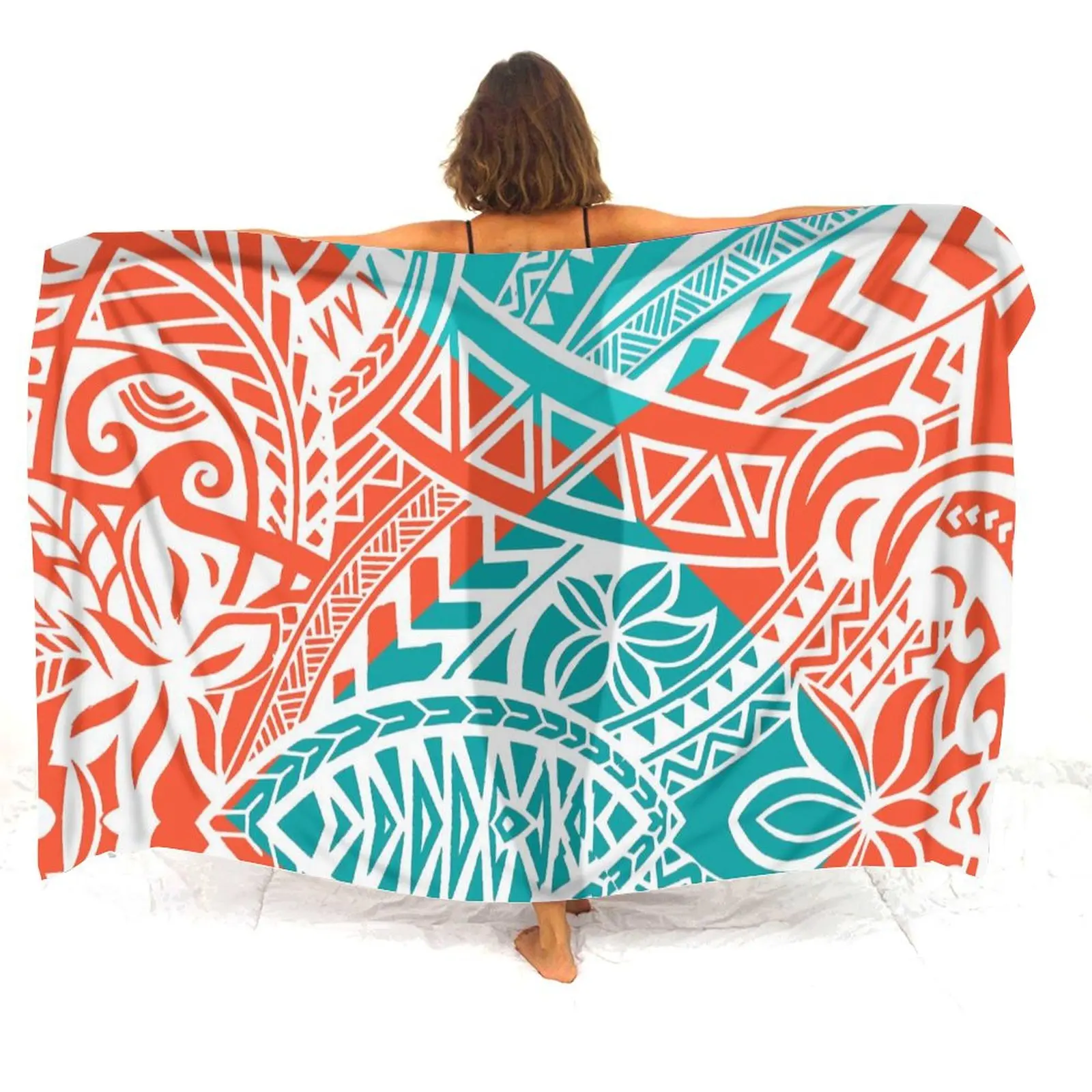 

Women Lightweight Customizable Polynesian Jungle Fern Sarong Shawl Tropical Wrap Skirt Poolside to Pier
