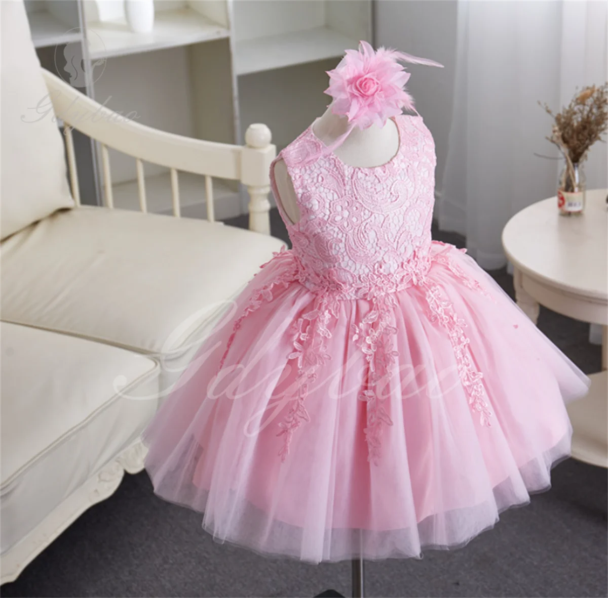 Blumen mädchen Kleid Perlen mit Perlen Bogen geschwollene O-Ausschnitt Geburtstags feier Festzug Kleid Kinder Baby für Hochzeit Ballkleid