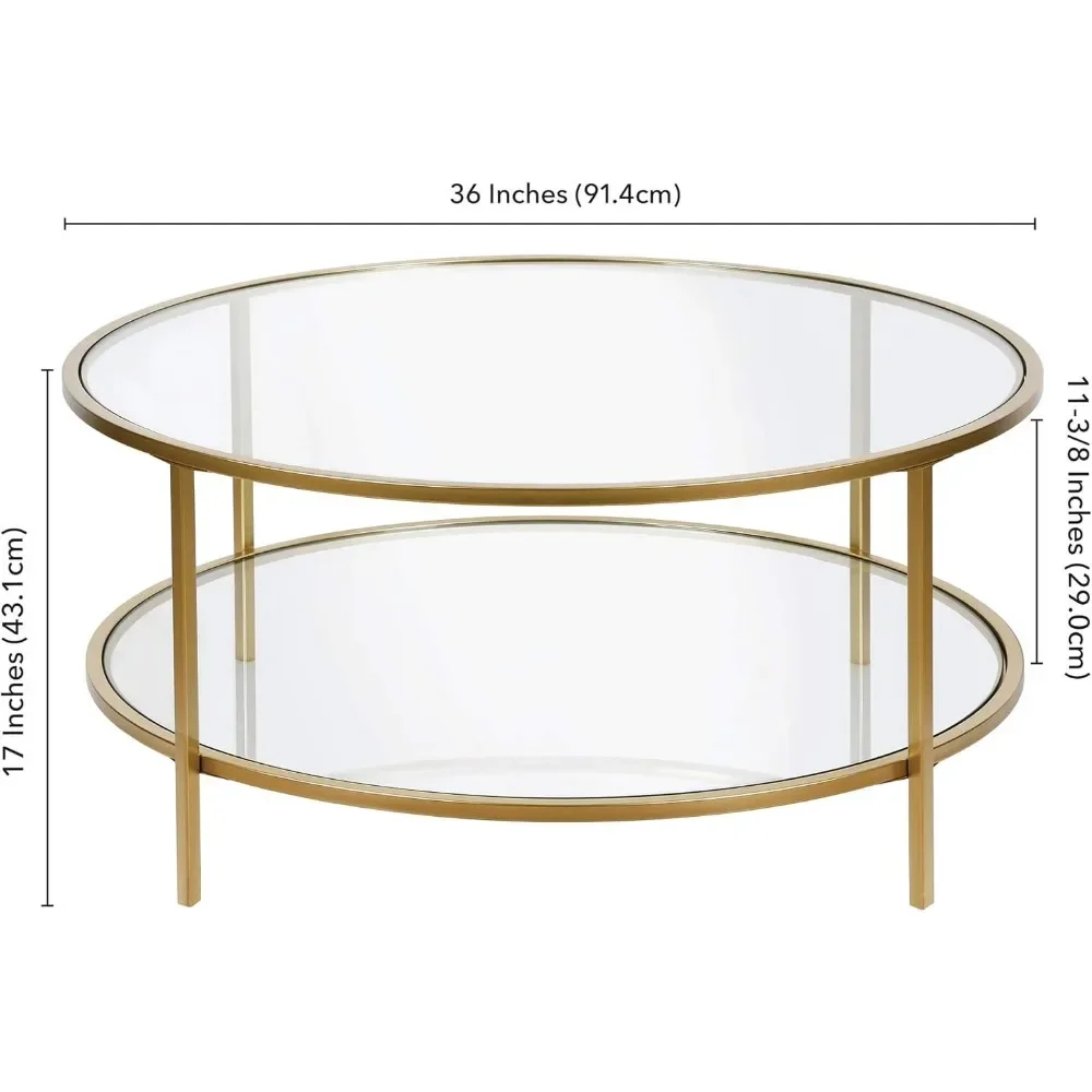 Round Brass Glass Countertop Coffee Table, mesa de sala, 36 "Wide