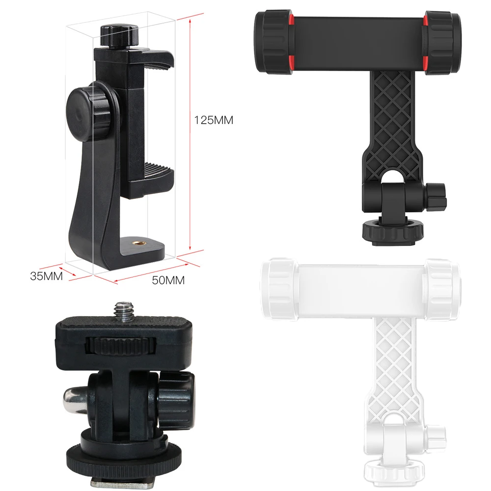 Hot Shoe Phone Double Headed Holder Monitor Flexible Tripod Adapter w Cold Shoe Mount for iPhone Samsung Canon DSLR Camera