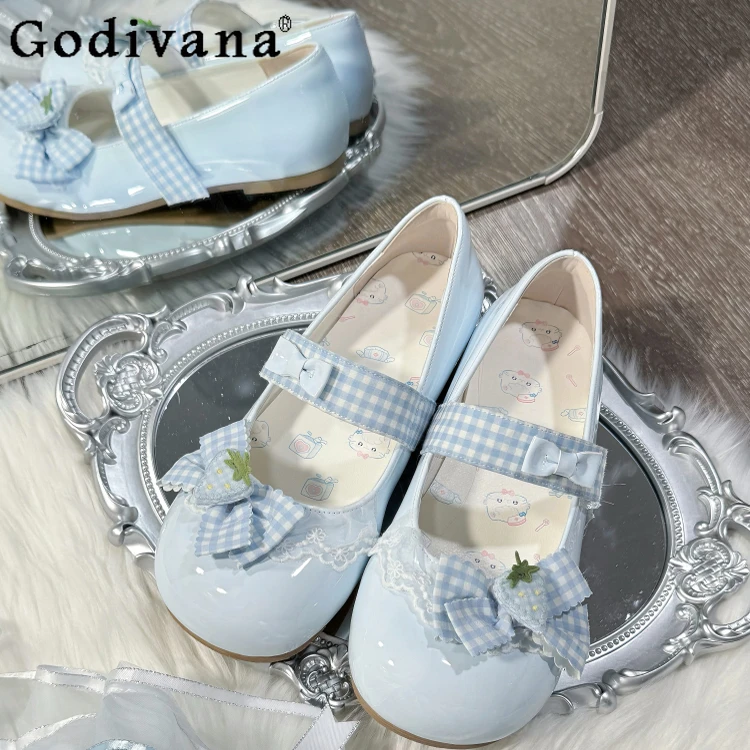 

Cute Soft Girl Japanese Original Lolita Pastoral Style Flat Shoes Round Toe Bowknot Doll Comfortable Casual Soft Sole Shoes