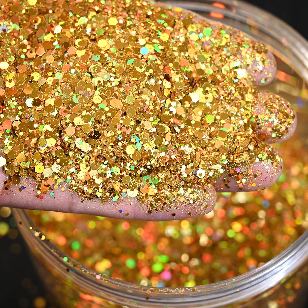 50g Holographic Chunky Loose Sequins Sparkly Mixed Hexagon Resin Filler Flakes DIY Laser Nail Glitter for Party Nails Supplies