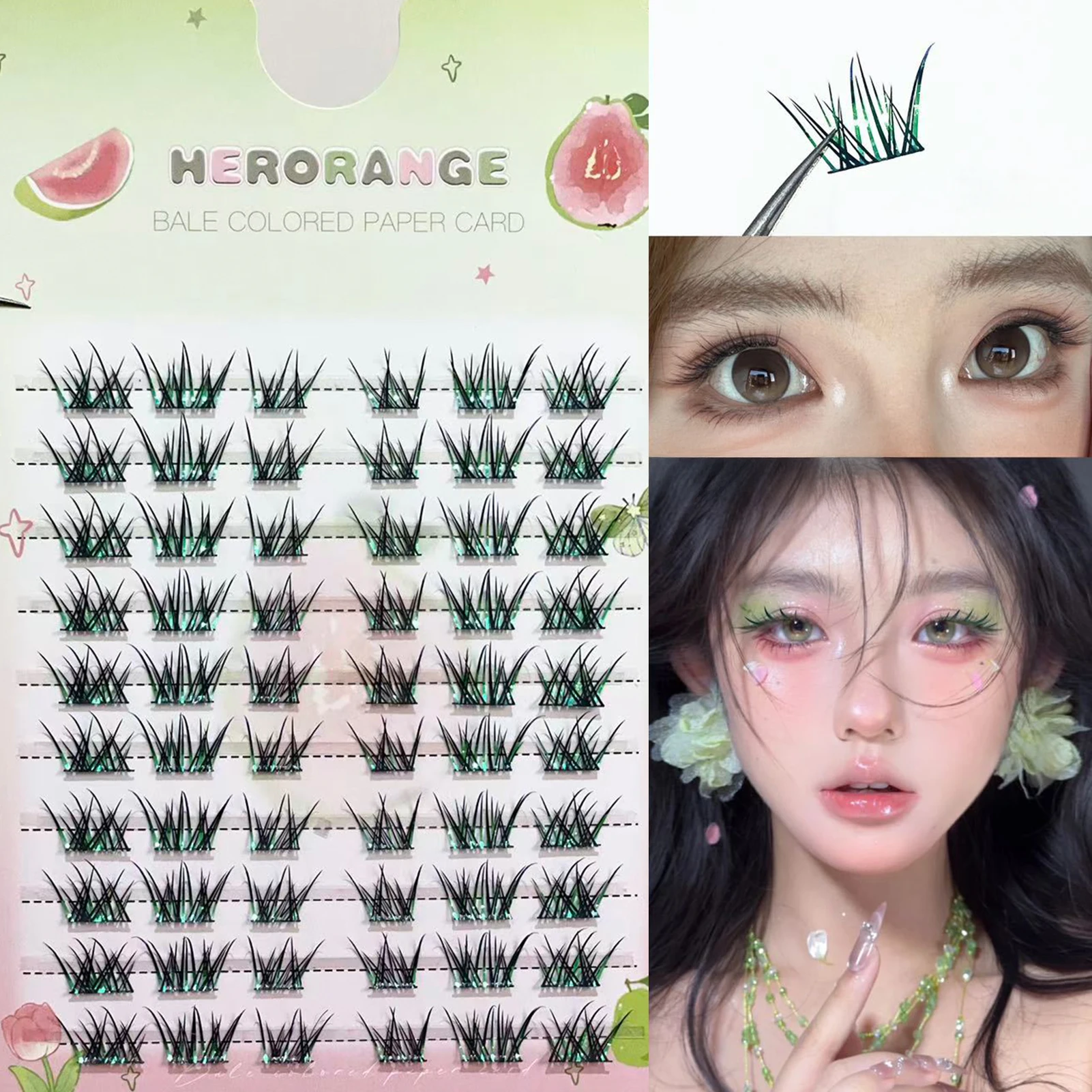 3/6/10 صفوف أسود أخضر متدرج الرموش الصناعية على شكل ثعلب مانغا الجنية رموش اصطناعية مجزأة كوس ماكياج رموش طبيعية تمديد #1