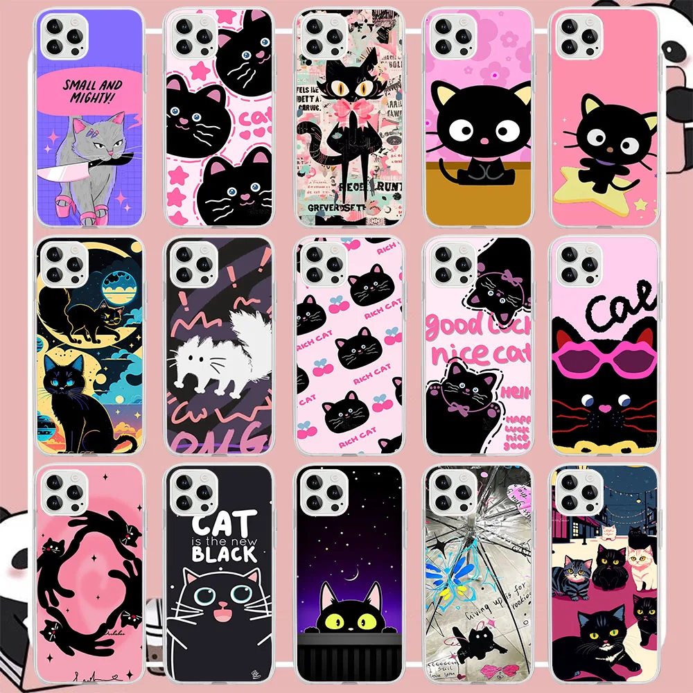 SK-11 Black cat Silicone Case For Tecno POP 4 AIR 5 5P Camon 15 16 17 17P 18 18T 18P 18i 19 Premier Neo Pro