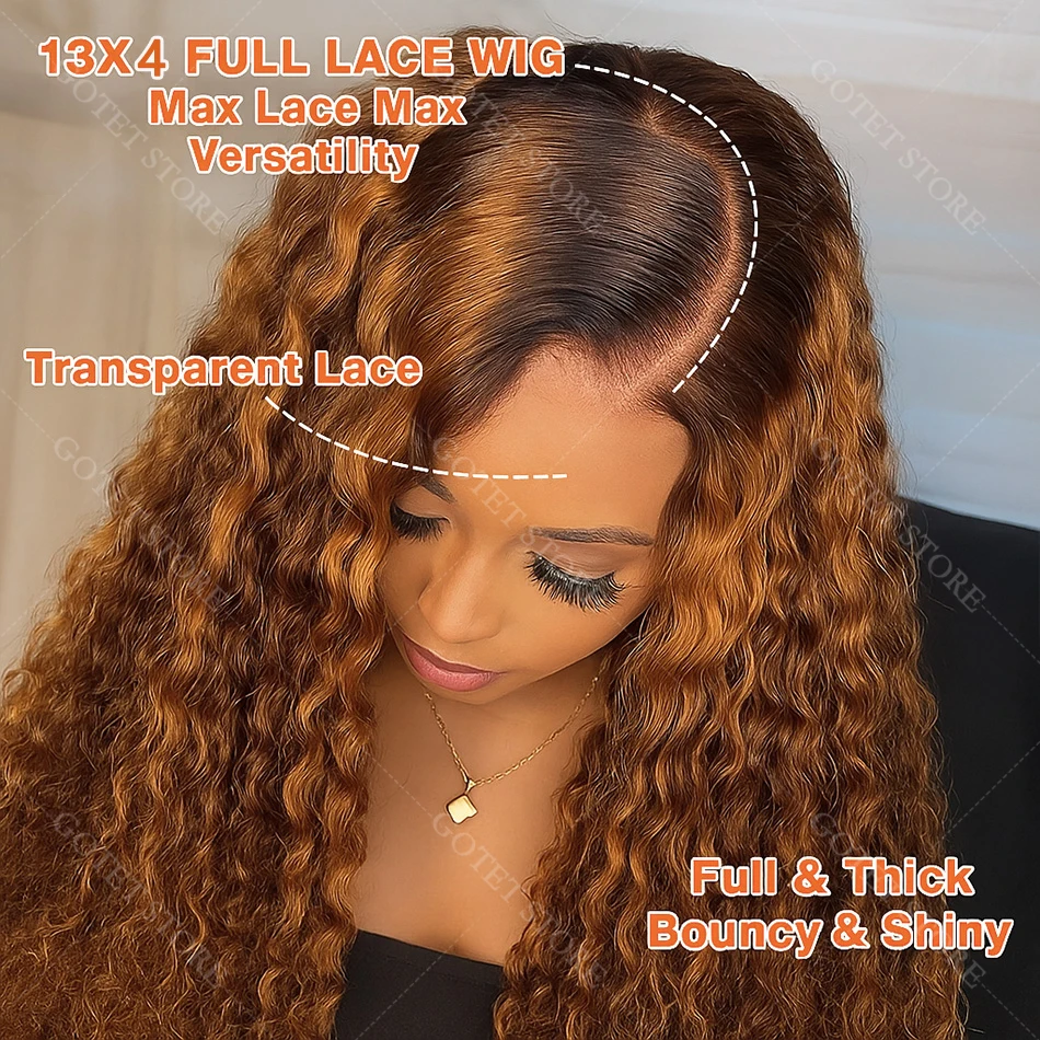 

Wear and Go Glueless Wigs Highlight Ombre Curly Wigs Brown 13x4 HD Lace Frontal Human Hair Wigs Deep Water Wave Wigs from Women