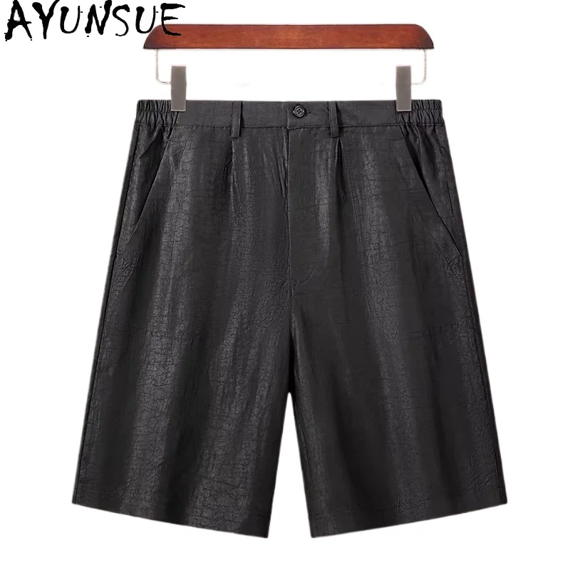 

AYUNSUE 100% натуральные шелковые шорты из тутового шелкопряда для мужчин, высококачественные шорты из водяной марли, мужская одежда, черные шорты до колена