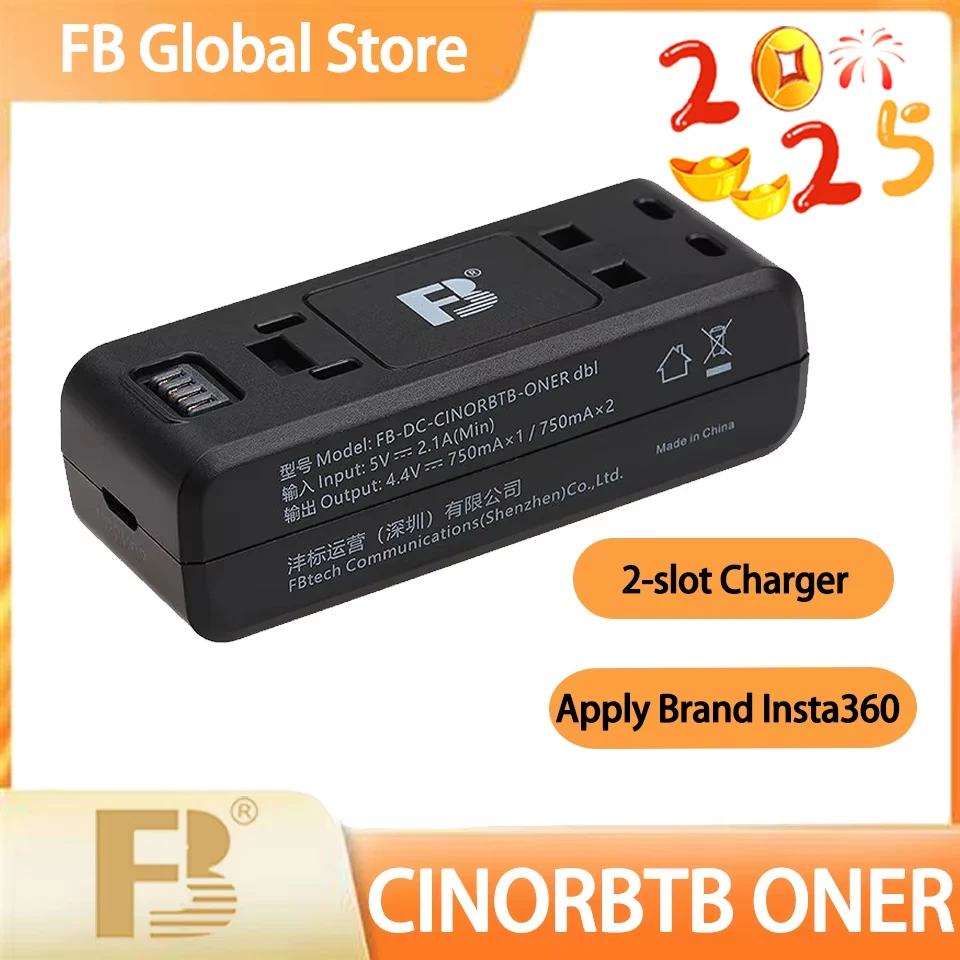 

FB CINORBTB-ONER Dual Slot Micro USB and Type-C Interface Charging Portable Sports Camera Battery Charger for Insta360
