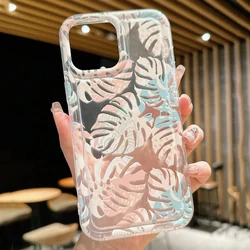 Summer Leaves Pattern Clear Phone Case for iPhone 16 15 11 12 13 14 Pro Max 14 Plus 7 8 Plus X XR XS SE2 Back Shockproof Cover