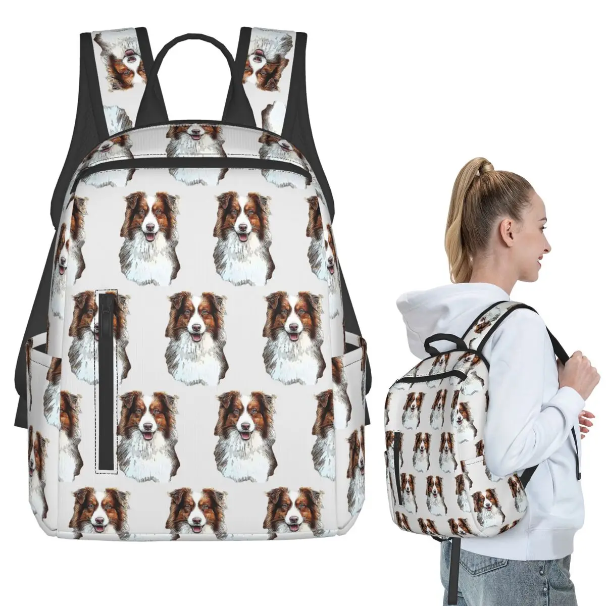 

Australian Shepherd Red Tricolor Lovers Backpack Student BookBag Kids School Bag Laptop Shoulder Bags Men Women