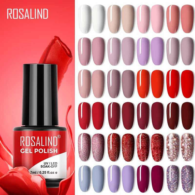 

ROSALIND 7ML Nail Polish Glitter Nail Gel Semi Permanent Gel All For Manicure Soak off Nails Art Base Top Coat Varnishes