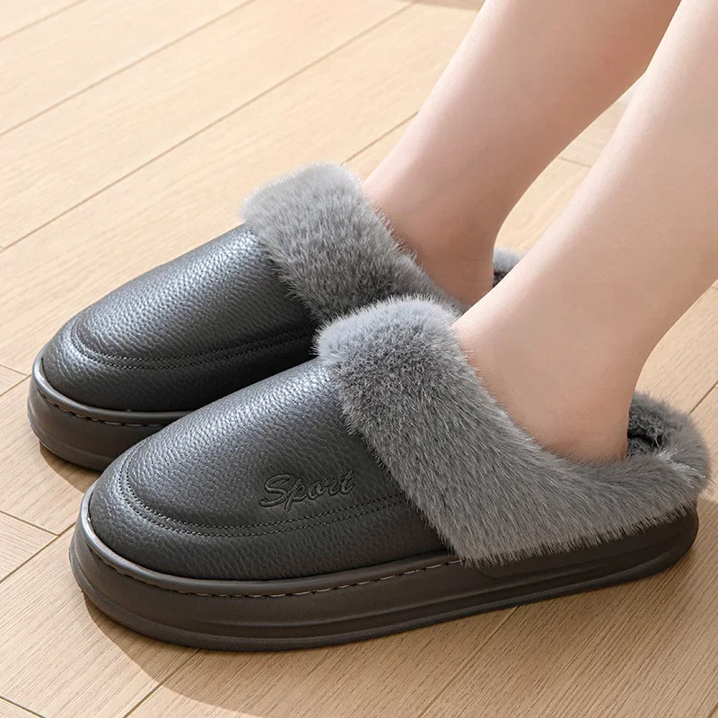 Big Size 50 51 Men Warm Slippers Waterproof Casual Bedroom Flats Winter Women Home Plush Shoes Indoor Non-Slip Platform Slides