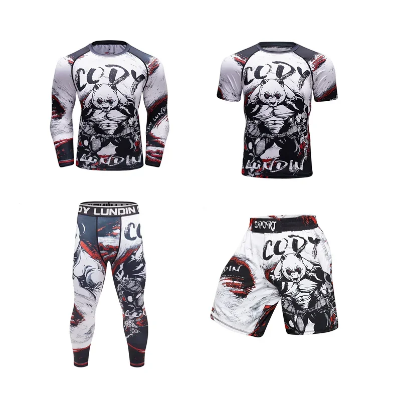 Fitka tepláky běžecký komprese košile kalhot sada fitness MMA BJJ rashguard sport oblek pánská cvičení muay thajské box sportovní oblečení