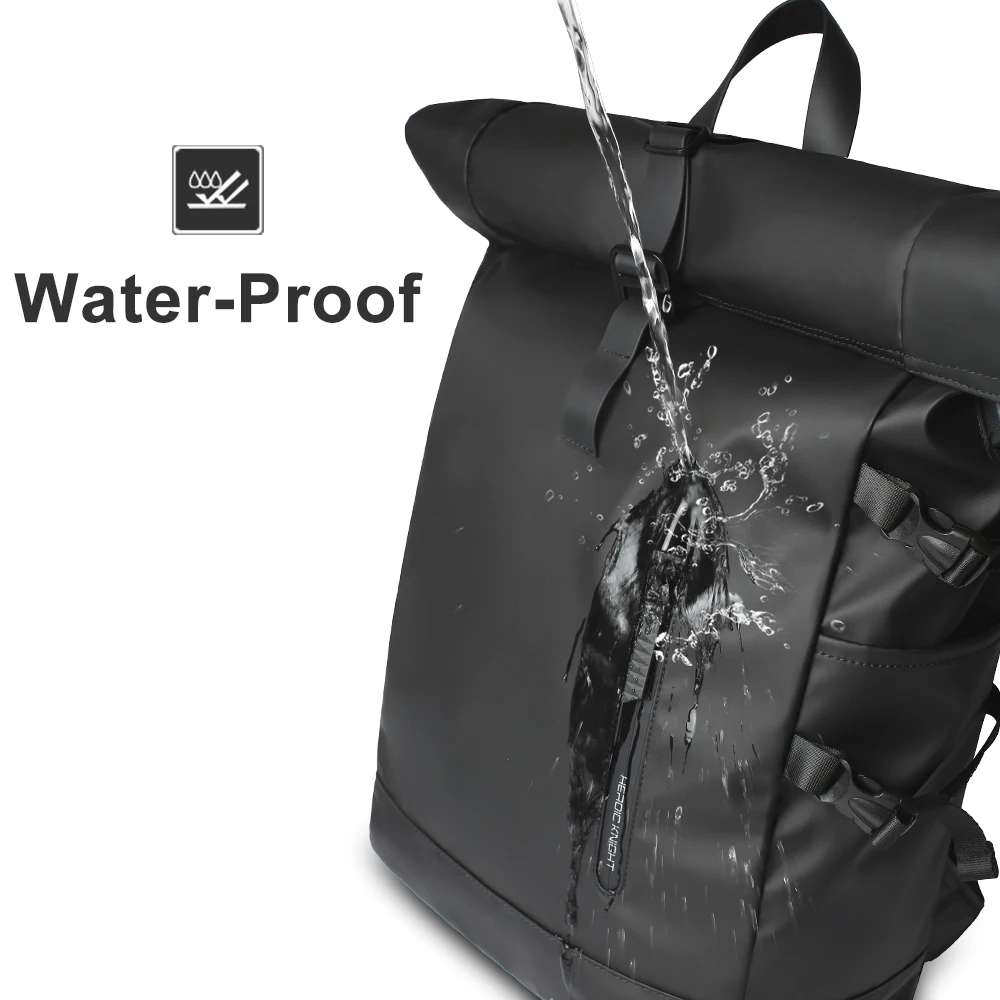 Heroic Knight-Mochila enrollable impermeable para hombre y mujer, bolso de viaje expandible con carga USB, gran capacidad para ordenador portátil