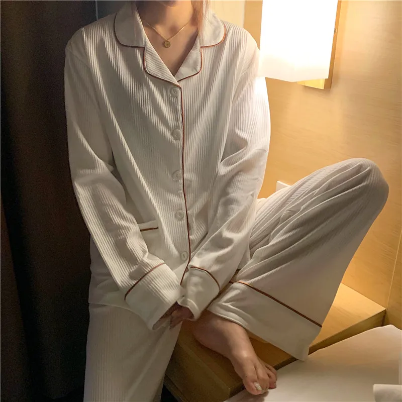 Autumn Pajama Sets Women Japanese Long Sleeve V-neck Loose Lounge Sleepwear Sweet Fairy Simplicity Pyjama 2 Pcs Student Homewear