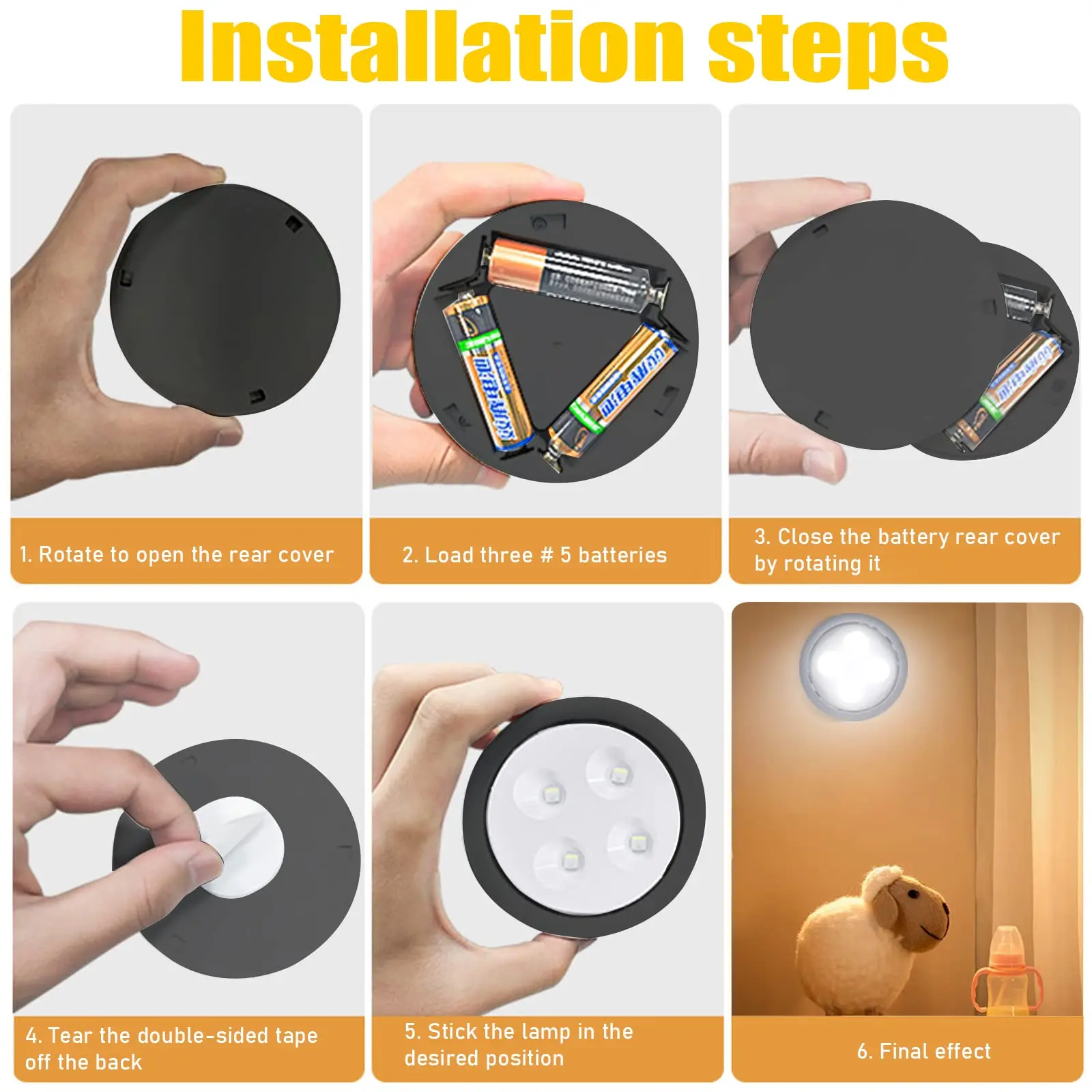 1-5Pcs Wireless Under Cabinet LED Lights For Kitchen RGB Color Changing Puck Night Light Remote Control Closet Lamp Battery