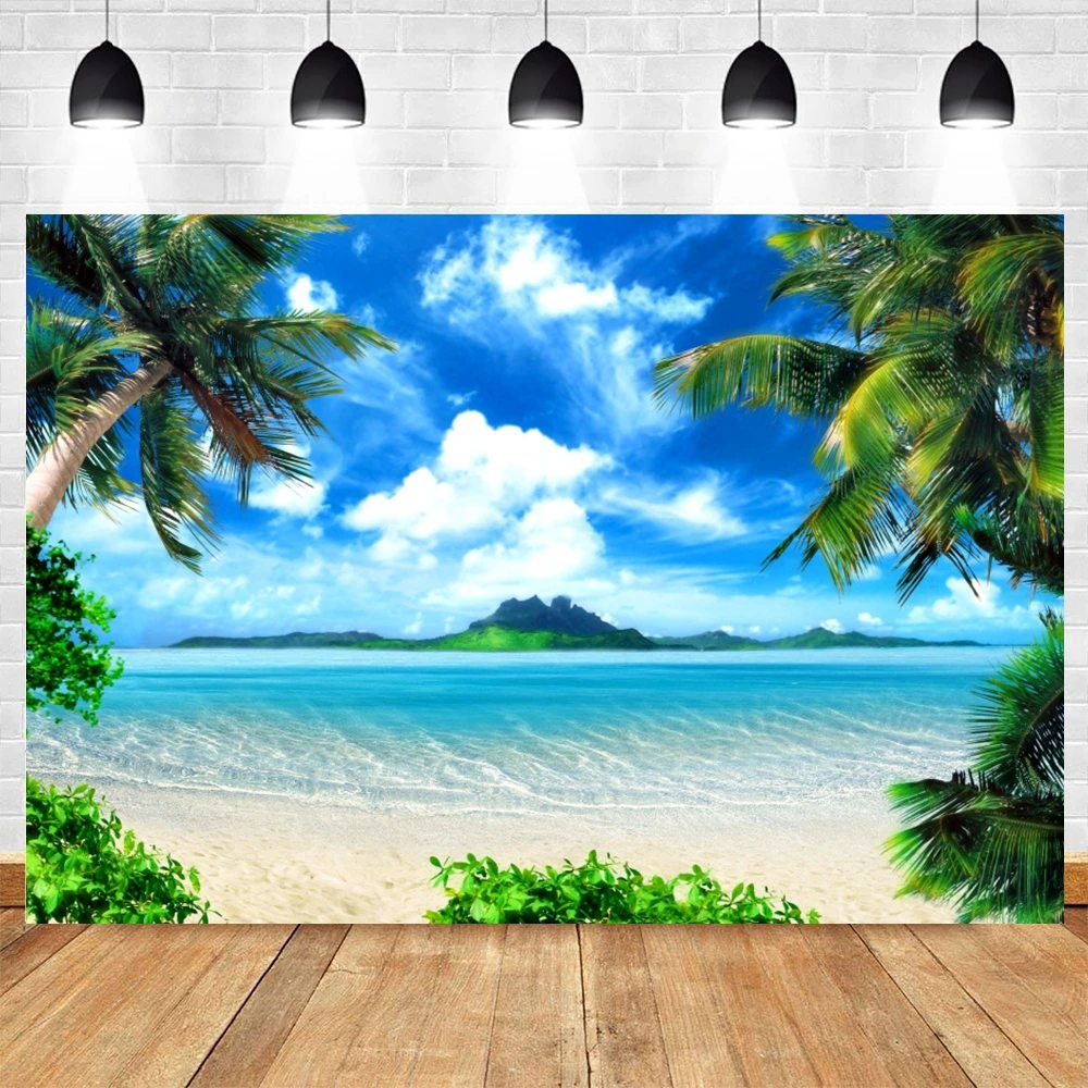 Tropical Ocean Beach Backdrop Summer Seaside Palm Tree Baby Birthday Travel Holiday Party Photography Background Photo Studio